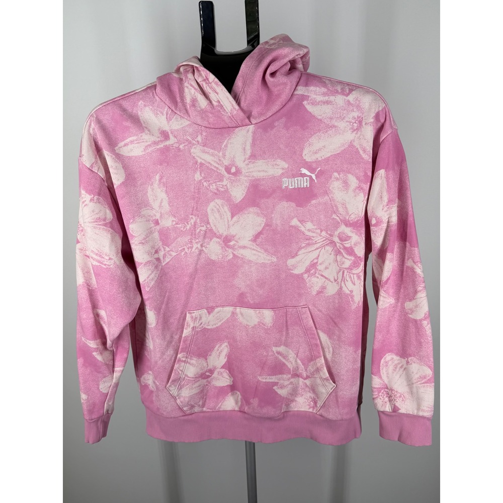 Puma‎ Womens Floral Print Hoodie Pink White Tropical Sweatshirt Small